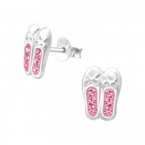 Sterling silver pink diamante ballet shoes earrings