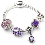 Children's 'June Birthstone' Amethyst Coloured Crystal Silver Plated Charm Bead Bracelet