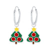 Children's Sterling Silver 'Christmas Tree with Red Baubles' Hoop Earrings