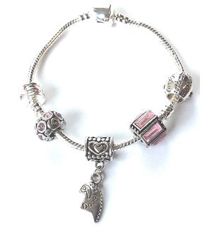 Adjustable Mother and Daughter Heart Wish Bracelets with Presentation Card - Powder Pink