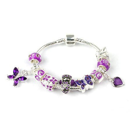 Children's Sis 'Purple Fairy Dream' Silver Plated Charm Bead Bracelet