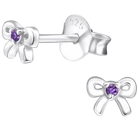 Children's Sterling Silver 'Heart with Centre Crystal' Stud Earrings