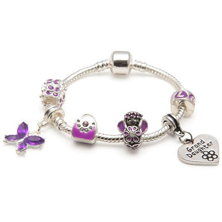 Children's Goddaughter 'Purple Fairy Dream' Silver Plated Charm Bead Bracelet