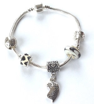 Teenager's 'February Birthstone' Amethyst Coloured Crystal Silver Plated Charm Bead Bracelet