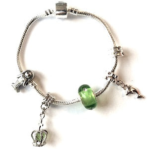 Children's Green 'Fairytale Mermaid' Silver Plated Charm Bead Bracelet
