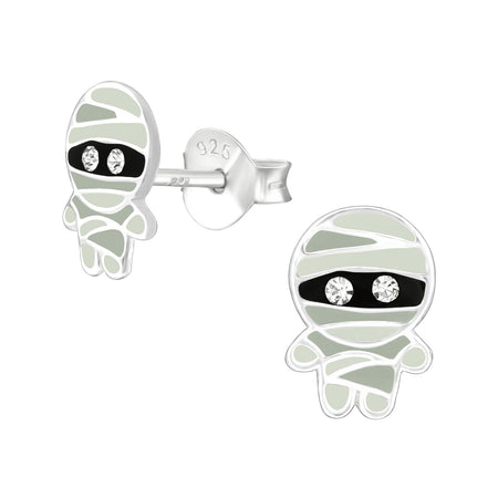 Children's Sterling Silver Halloween Green Monster Stud Earrings