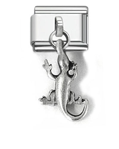 Stainless Steel 9mm Shiny Link with Dangling Lizard for Italian Charm Bracelet