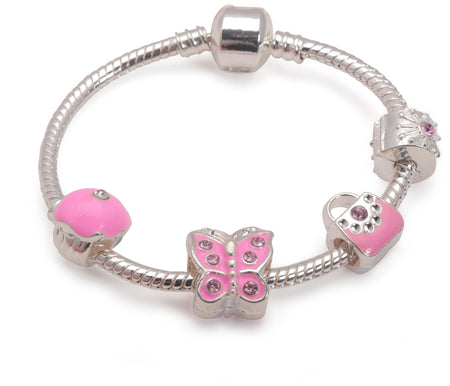 Children's 'Easter Bunny with Carrot' Pale Pink Stretch Bead Bracelet