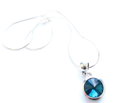 Blue Aquamarine Natural Stone Pendant Necklace on Card - March