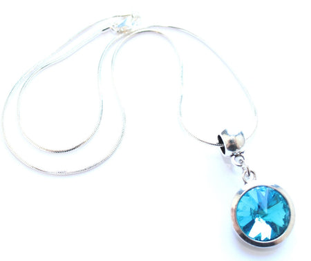 Silver Plated 'December Birthstone' Turquoise Coloured Crystal Pendant Necklace