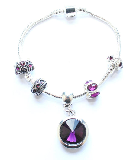 Adult's 'August Birthstone' Peridot Coloured Crystal Silver Plated Charm Bead Bracelet