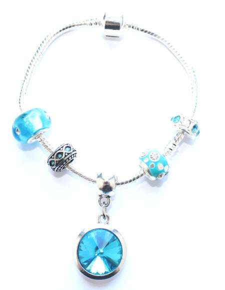 Teenager's 'May Birthstone' Emerald Coloured Crystal Silver Plated Charm Bead Bracelet