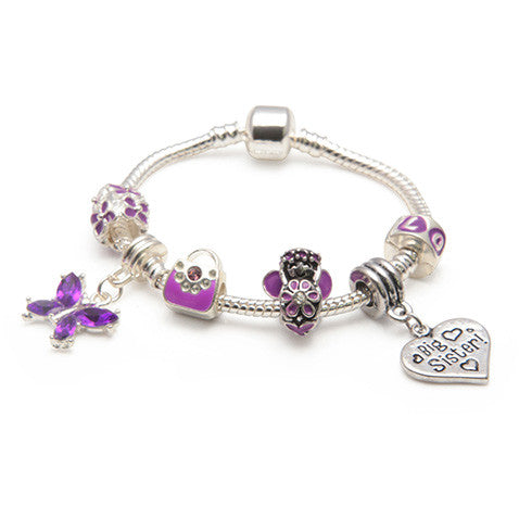 purple fairy childrens big sister bracelet with charms and beads