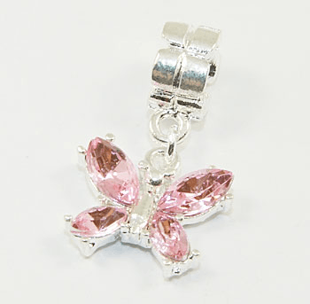 Silver Plated Pink Butterfly Dangle Charm