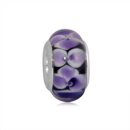 'Retro Lilac' Glass Bead With Silver Plated Core