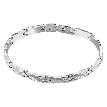 Men's 'Chicago' High Polish Stainless Steel and Leather Cross Tag Bracelet
