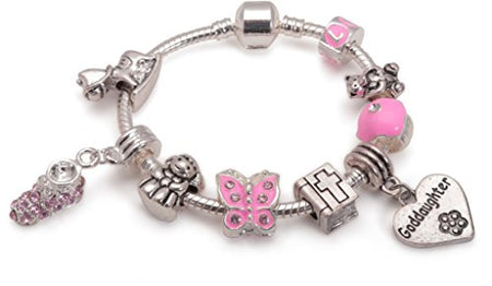 Children's Adjustable Pink 'Butterfly Wishes' Silver Plated Charm Bead Bracelet