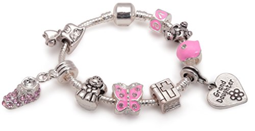 Baby Girls 'Little Angel Grand Daughter' Silver Plated Charm Bead Bracelet