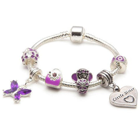 Children's Adjustable Pink 'Butterfly Wishes' Silver Plated Charm Bead Bracelet