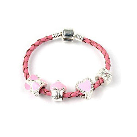 Children's Pink 'Candy Heart' Silver Plated Charm Bead Bracelet