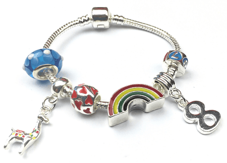 Children's 'Blue Princess 8th Birthday' Silver Plated Charm Bead Bracelet