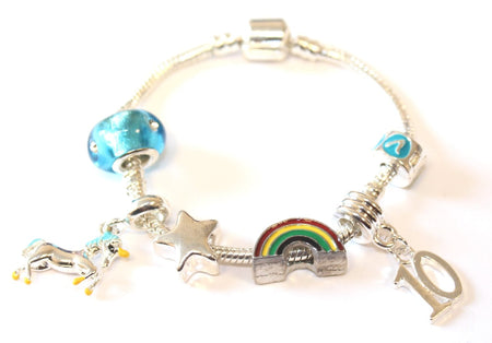 Children's 'Blue Princess 10th Birthday' Silver Plated Charm Bead Bracelet