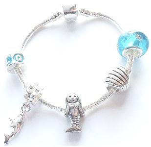 Children's Sis 'Magical Unicorn' Silver Plated Charm Bead Bracelet