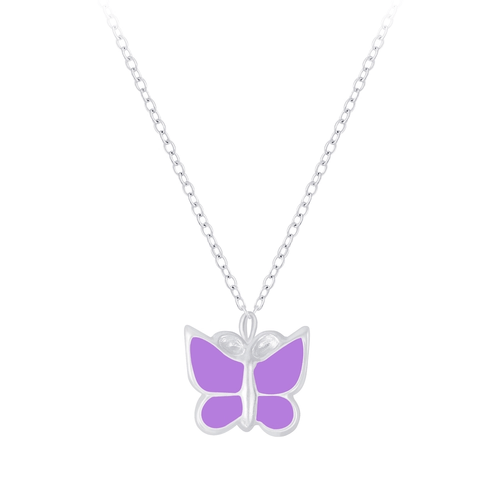 Children's Sterling Silver 'Purple Butterfly' Pendant Necklace