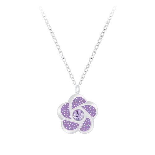 Children's Sterling Silver 'Purple Glitter Flower' Pendant Necklace