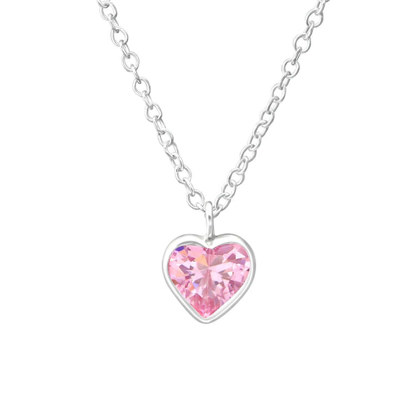 Children's Sterling Silver Pink Crystal Heart Pendant Necklace