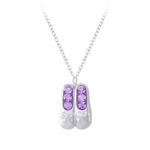 Children's Sterling Silver Purple Crystal Ballet Shoes Pendant Necklace
