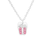Children's Sterling Silver Pink Crystal Ballet Shoes Pendant Necklace