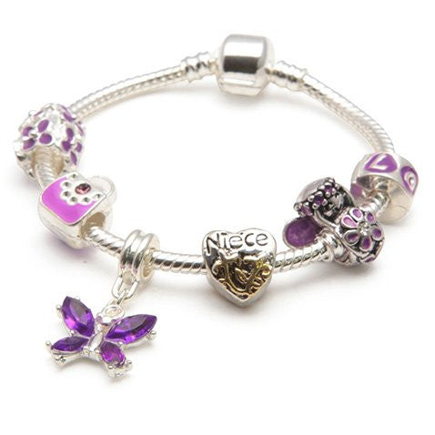 Children's Niece 'Purple Fairy Dream' Silver Plated Charm Bead Bracelet