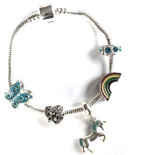 Children's Granddaughter 'Magical Unicorn' Silver Plated Charm Bead Bracelet