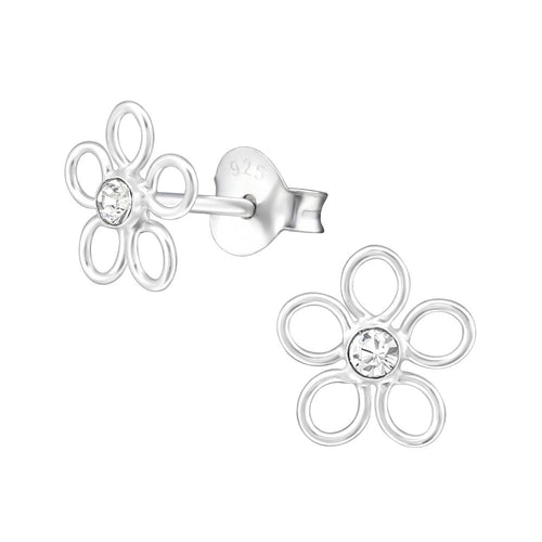 Children's Sterling Silver 'April Birthstone Open Flower' Stud Earrings