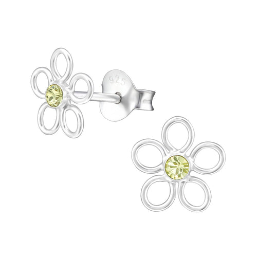 Children's Sterling Silver 'Pale Yellow Crystal Open Flower' Stud Earrings