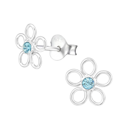 Children's Sterling Silver Blue and Clear Diamante Flower Stud Earrings