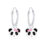 Children's Sterling Silver 'Panda with Bow' Hoop Earrings