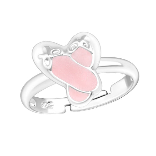 Children's Sterling Silver Adjustable Pink Ballet Shoes Ring