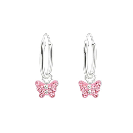 Children's Sterling Silver Pink Glitter Heart Hoop Earrings