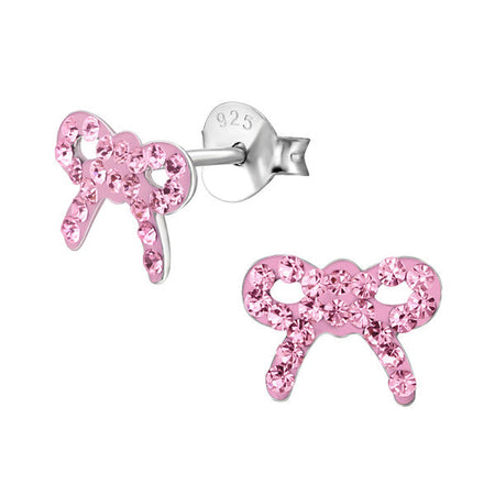 Children's Sterling Silver 'Pink Diamante Colourful Butterfly' Crystal Stud Earrings