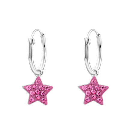Children's Sterling Silver Pink Glitter Heart Hoop Earrings