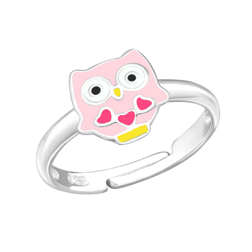 Children's Sterling Silver Adjustable Pink Owl Ring