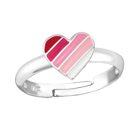 Children's Sterling Silver Adjustable Pink Polka Dot Heart Ring