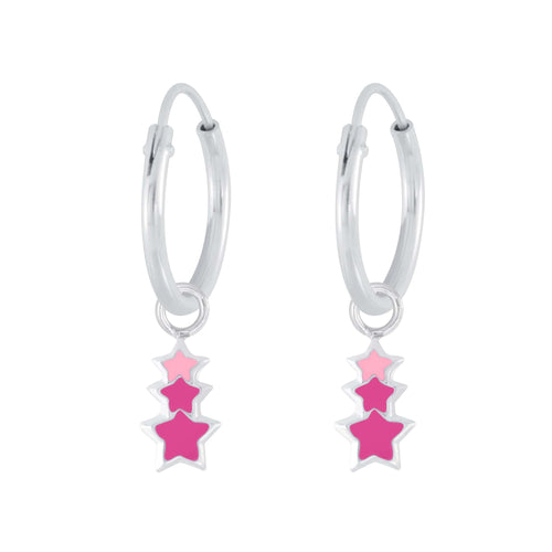 Children's Sterling Silver 'Pink Star Burst' Hoop Earrings