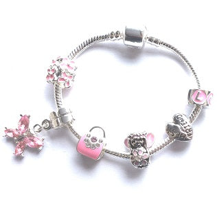 Children's 'Two Adjustable Flower Girl  Wish Bracelets/ Friendship Bracelets' with Presentation Card - Pink and Turquoise Blue