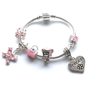 Children's Niece 'Pink Fairy Dream' Silver Plated Charm Bead Bracelet