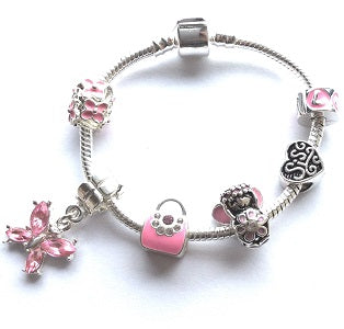 pink fairy sister bracelet with charms and beads