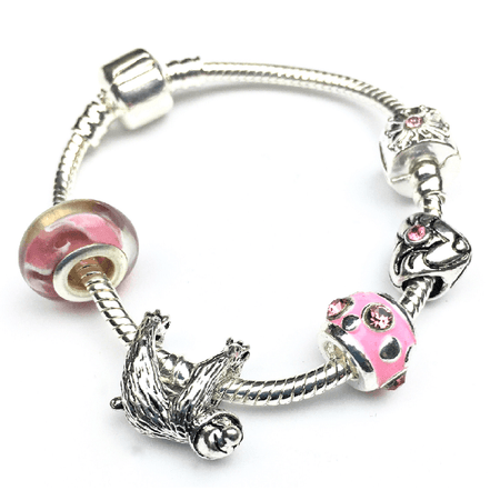 Children's Purple 'Just Chilling Sloth' Silver Plated Charm Bead Bracelet