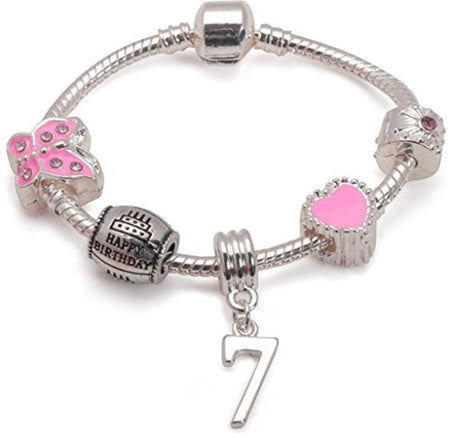 Children's 'Pink Princess 6th Birthday' Silver Plated Charm Bead Bracelet